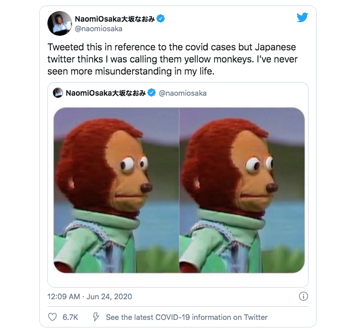 Naomi Osaka Called Racist After Posting Meme In Response To Covid 19 Cases Japan Today